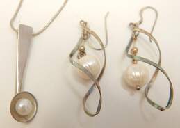 Artisan 925 Pearl Pendant Necklace & Earrings w/ Chain Bracelet & Knot Ring24.4g alternative image