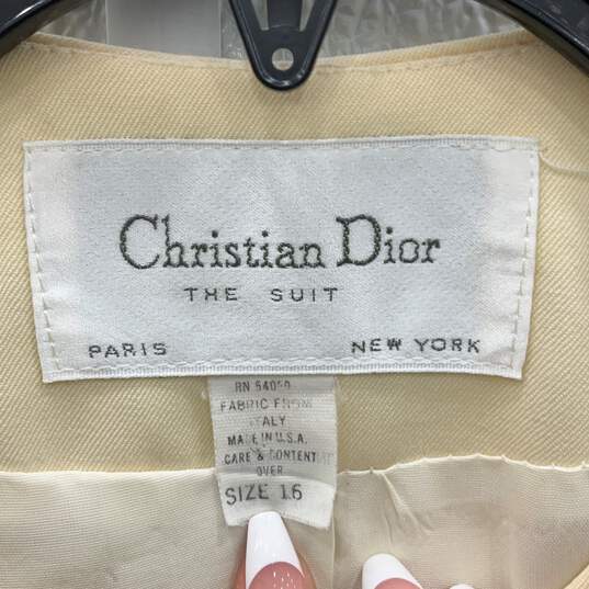 Christian Dior Womens Cream Long Sleeve One Button Blazer Size 16 With COA image number 3