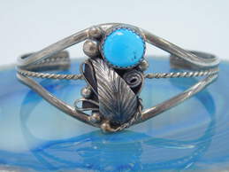 Signed Jameson Lee Navajo 925 Turquoise Cabochon Feather Spiral & Granulated Rope Split Shank Cuff Bracelet 14.7g alternative image