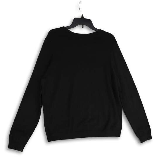 Womens Black Knitted Long Sleeve Round Neck Pullover Sweater Size XL image number 2