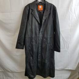 Black leather button up trench duster coat men's XXS