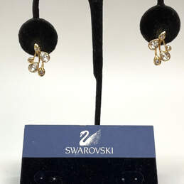 Designer Swarovski Gold-Tone Clear Crystal Stone Push Back Stud Earrings