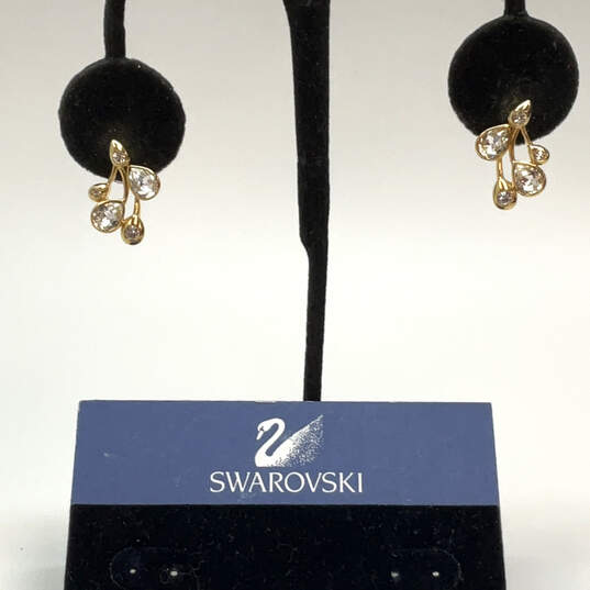 Designer Swarovski Gold-Tone Clear Crystal Stone Push Back Stud Earrings image number 1