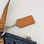 Coach Womens Blue Shiny Double Handle Outer Pocket Logo Charm Tote Handbag image number 2