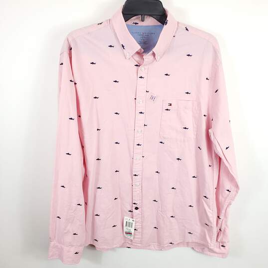 Tommy Hilfiger Men Pink Printed Button Up Shirt L NWT image number 1
