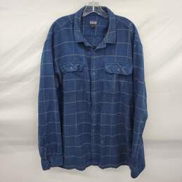 Patagonia Fjord Organic Cotton Blue Button Up Shirt Size XL