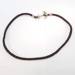 Kiel James Patrick Silver Tone ( Quartier Master Collection ) Leather Cord Wrap Anchor Toggle 18 1/2 Bracelet 12.1g