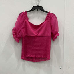 NWT Womens Pink Sweetheart Neck Puff Sleeve Smoked Cropped Blouse Top Sz 10 alternative image