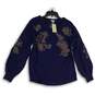 NWT Sundance Womens Navy Blue Embroidered Balloon Long Sleeve Blouse Top Size S image number 1