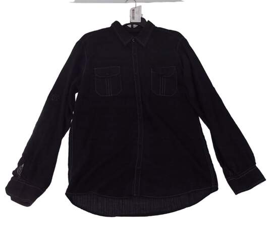 Mens Black Long Sleeve Front Pockets Spread Collared Button Up Shirt Size XL image number 5