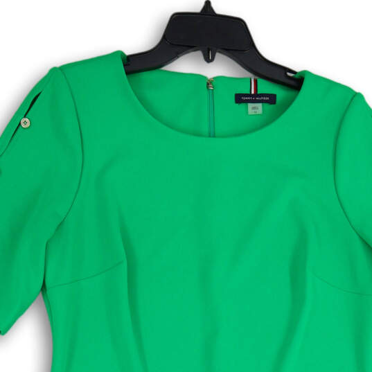 Womens Green Round Neck Short Sleeve Back Zip Shift Dress Size 12 image number 2