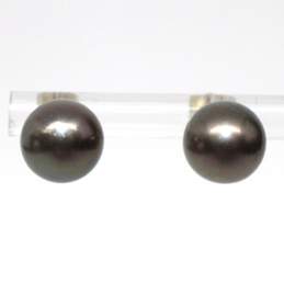 14K White Gold Faux Pearl Stud Earrings - 2.2g alternative image