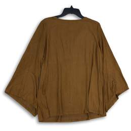 NWT Relativity Womens Brown Lace Up V-Neck Flared Sleeve Blouses Top Size XL alternative image