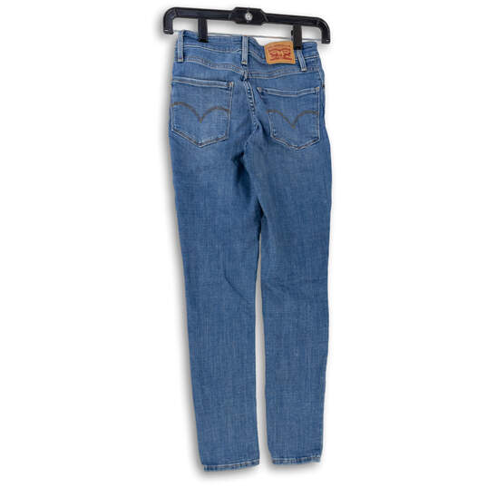 Women's Blue Medium Wash Stretch Pockets Denim Tapered Jeans Size 25 image number 2
