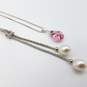 2X 925 Sterling Silver +Pearl +Pink Faceted Glass Pendant Necklaces. image number 2