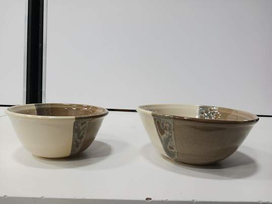 Pair of Beige & Brown Pottery Bowls image number 4
