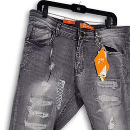 NWT Mens Gray Denim Medium Wash Distressed Straight Leg Jeans Size 34x32 alternative image