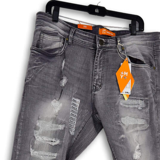 NWT Mens Gray Denim Medium Wash Distressed Straight Leg Jeans Size 34x32 image number 2