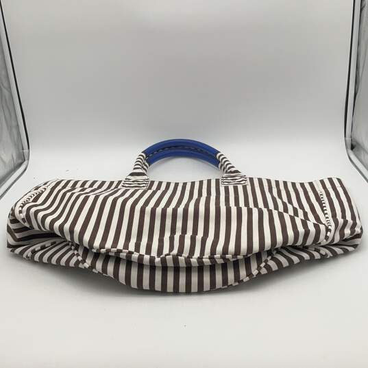 Womens Brown White Striped Double Handle Tote Bag w/ Collapsible Bag image number 6