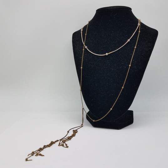 Sterling Silver Snake Beaded Chain 15 1/2 Inch 24 Inch Gold Tone Chain Link Beaded Necklace 2pcs Bundle 13.9g image number 4