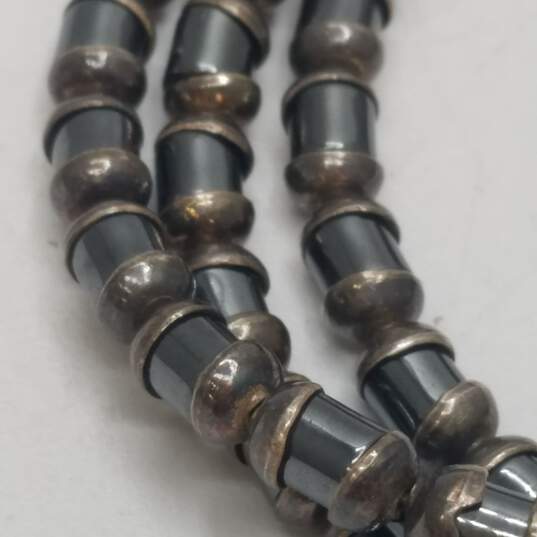 925 Silver Hematite Tube Pattern Link 8" Bracelet (Safety Chain Broken) 38.2g image number 3