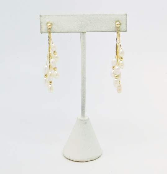 Romantic 14K Yellow Gold Pearl Drop Earrings 5.2g image number 1