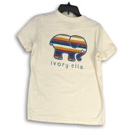 Ivory Ella Womens White Graphic Print Crew Neck Pullover T-Shirt Size S alternative image