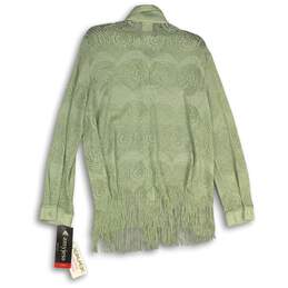 NWT Amyjess Womens Green Fringe Long Sleeve Collared Button-Up Shirt Size Large alternative image