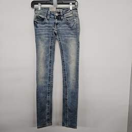 BKE Blue Denim Distressed Super Low Rise Skinny Jeans
