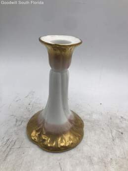 M-R France White Pink And Gold Tone Candle Holder