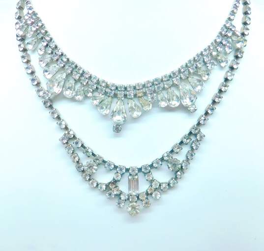 Vintage Silvertone Icy Clear Rhinestones Bib Necklaces & Chain Bracelet 53.5g image number 2