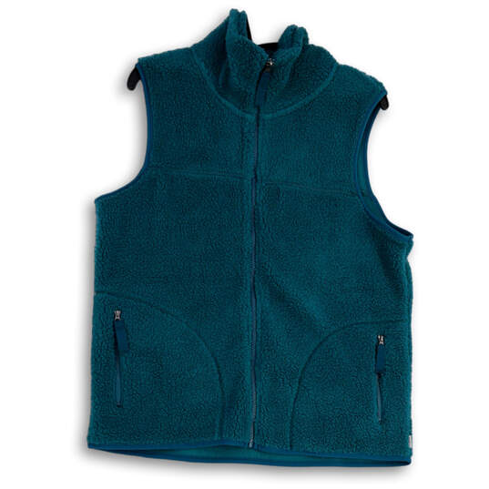 Womens Blue Sleeveless Front Pocket Mock Neck Full-Zip Vest Size Medium image number 1