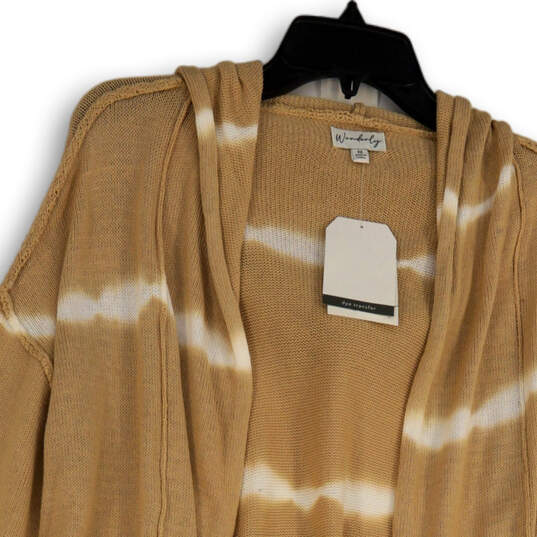 NWT Womens Tan Knitted Tie Dye Pockets Open Front Cardigan Sweater Size M image number 3