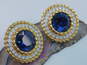 Vintage SAL Blue & White Swarovski Crystal Gold Tone Round Clip Earrings 35.8g image number 3