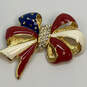 Designer Joan Rivers Gold-Tone Crystal Stone Enamel Flag Ribbon Brooch Pin image number 3