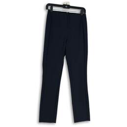 Womens Navy Blue Flat Front Back Zip Straight Leg Ankle Pants Size 4