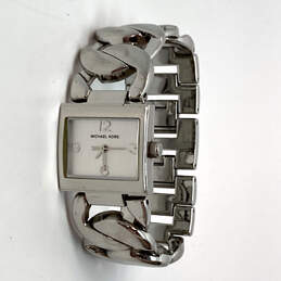 Designer Michael Kors Silver-Tone Chain Starp Square Dial Analog Wristwatch