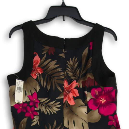 NWT Womens Black Floral Round Neck Sleeveless Back Zip Sheath Dress Size 14 image number 4