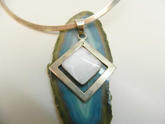 Mexico 925 Square Mother Of Pearl Pendant Torque Necklace 25.5g image number 3
