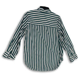 Womens Green White Striped Long Sleeve Button Collared Blouse Top Size 4 alternative image
