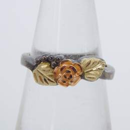 Artisan 925 10K Yellow & Rose Gold Etched Floral Ring 4.1g