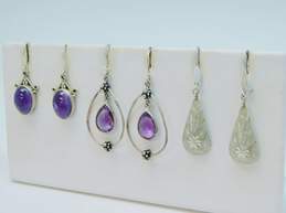 Variety 925 Sterling Silver Amethyst & Floral Etched Drop Earrings 16.9g alternative image