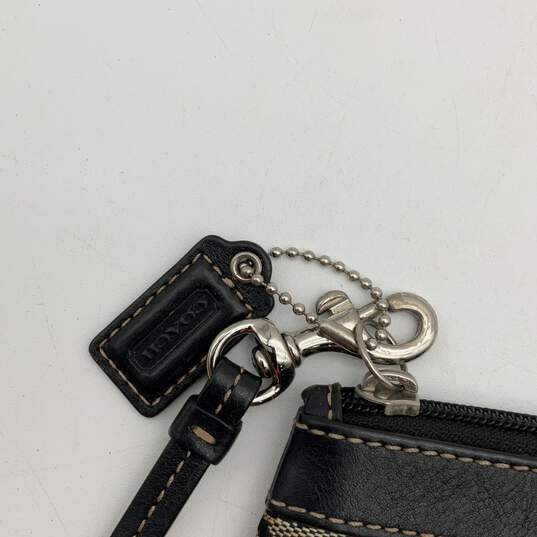 Coach Womens Beige Black Logo Charm Zipper Pocket Coin Purse Wristlet Wallet image number 3