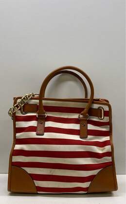 Michael Kors Hamilton Red Striped Padlock Canvas Leather Shoulder Tote Bag alternative image