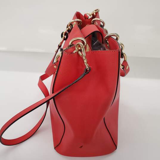 Red Michael Cynthia Coral Red Leather Medium Hand Bag image number 5