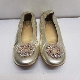David Charles Scrunchy Flex Rhinestone Jeweled Gold Leather Ballet flats Shoes Size 37