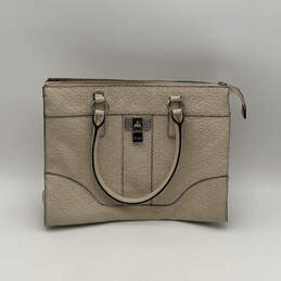 Womens Beige Leather Signature Print Inner Zip Pocket Shoulder Bag
