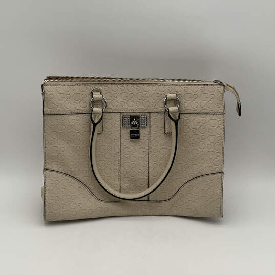 Womens Beige Leather Signature Print Inner Zip Pocket Shoulder Bag image number 1