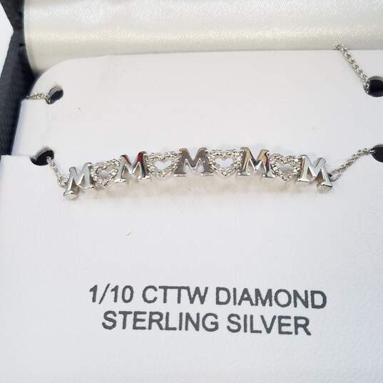 Sterling Silver Diamond ( Mom ) 9in Slide Pull Bracelet 3.5g image number 6