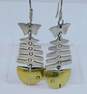 Taxco Mexico Artisan 925 Sterling Silver & Brass Fish Skeleton Drop Earrings 13.4g image number 1